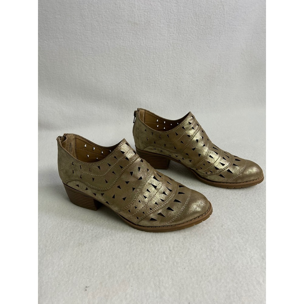Boho Festival Glam Sonoma Womens 8.5 Gold Metallic Cutout Cloris Ankle Booties